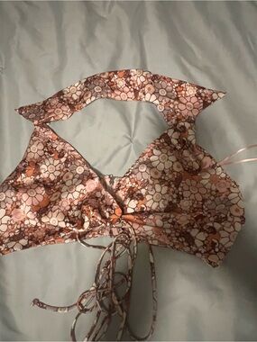 Stella Laguna Beach Pink Brown Floral Halter Top
